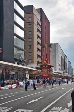 A processional march of Naginata-hoko float. Stock Photos