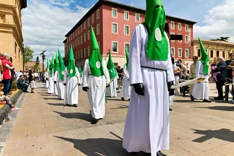 Processions during Easter Holy Week in Zaragoza Spain Stock Photos
