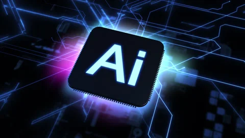 Processor with the abbreviation lettering artificial intelligence on a DYNAMI 스톡 동영상 165927591