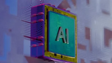 Processor with AI letters on a circuit board.. Foto stock