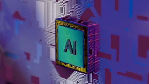 Processor with AI letters on a circuit board.. 스톡 사진