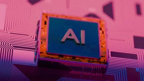 Processor with AI letters on a circuit board.. Foto stock
