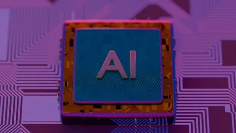 Processor with AI letters on a circuit board.. Foto stock