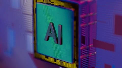 Processor with AI letters on a circuit board.. 스톡 사진