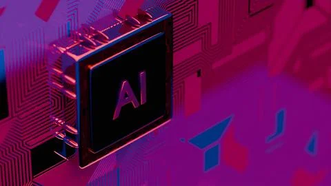 Processor with AI letters on a circuit board.. Foto stock