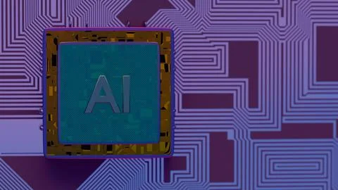 Processor with AI letters on a circuit board.. Foto stock