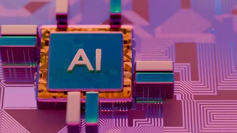 Processor with AI letters on a circuit board.. Foto stock
