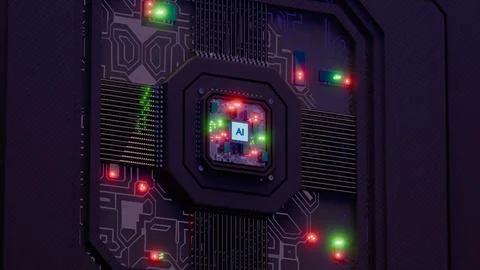 Processor with AI letters on a circuit board.. 스톡 사진