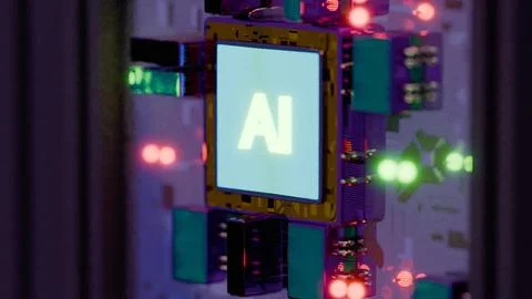 Processor with AI letters on a circuit board.. Foto stock