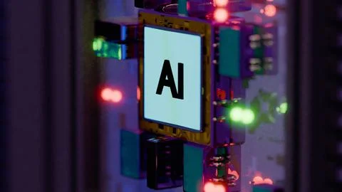 Processor with AI letters on a circuit board.. Foto stock