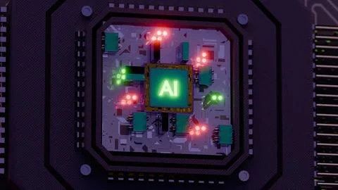 Processor with AI letters on a circuit board.. 스톡 사진