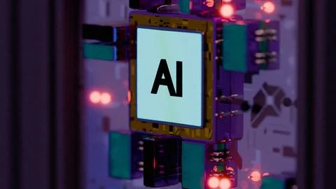 Processor with AI letters on a circuit board.. 스톡 사진