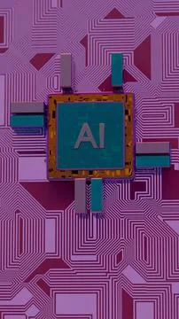Processor with AI letters on a circuit board.. Foto stock