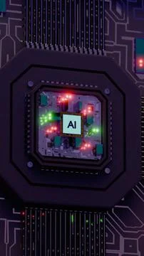 Processor with AI letters on a circuit board.. Foto stock