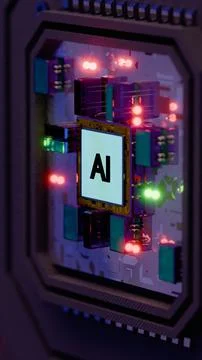 Processor with AI letters on a circuit board.. Foto stock