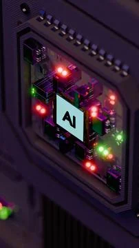 Processor with AI letters on a circuit board.. 스톡 사진