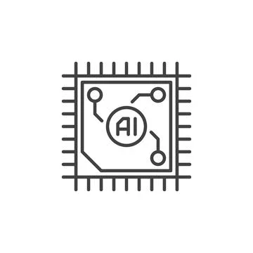 Processor with AI vector Artificial Intelligence CPU concept outline icon Illustrazione stock