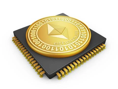 Processor and ethereum Processor and the ethereum coin. 3d rendering. Copy... Stock Photos