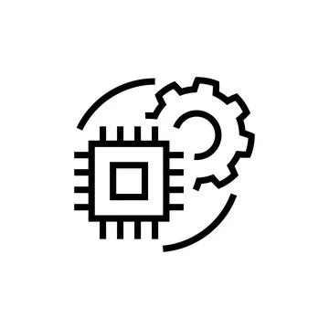 Processor and gear icon isolated on white background. CPU, chip service concept Stock Illustration