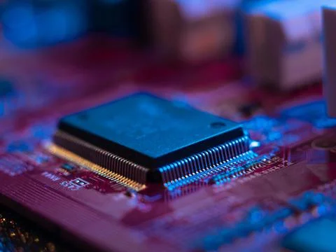 Processor and motherboard, computer brain elements, high technology. 写真素材