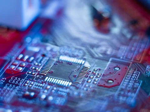 Processor and motherboard, computer brain elements, high technology. 写真素材