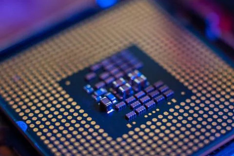 Processor and motherboard, computer brain elements, high technology. Stock Photos