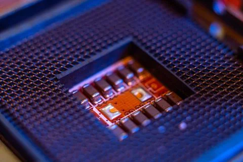 Processor and motherboard, computer brain elements, high technology. 写真素材