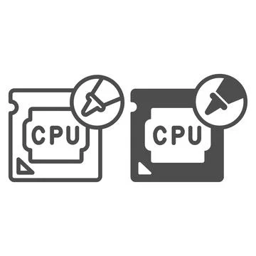 Processor and thermal paste in tube line and solid icon, pcrepair concept, paste Stock Illustration