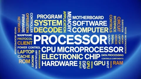 Processor animated word cloud,animation tag kinetic typography seamless loop. Stock Footage 325674217