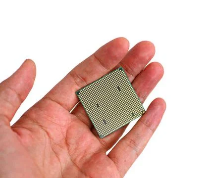 Processor back back of the microprocessor in hand isolated on white backgr... 写真素材