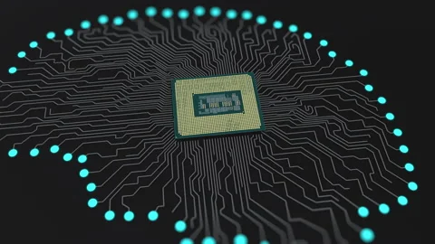 Processor-based electronic brain, artificial intelligence concept. Microcircuits Stock Footage 219530182