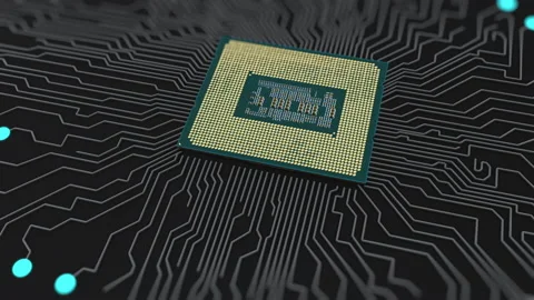 Processor-based electronic brain, artificial intelligence concept. Microcircuits Stock Footage 219530191