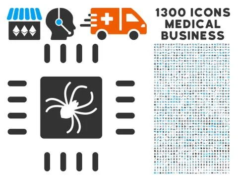 Processor Bug Icon with 1300 Medical Business Icons Stock Illustration