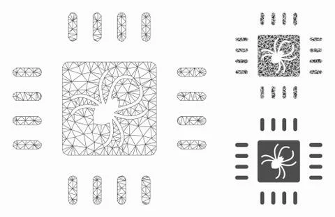 Processor Bug Vector Mesh Wire Frame Model and Triangle Mosaic Icon Stock Illustration