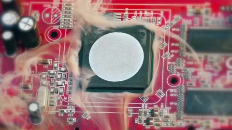 Processor burning. System malfunctions. The computer caught fire. Stock Footage 172437267