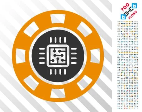 Processor Casino Chip Flat Icon with Bonus 스톡 일러스트