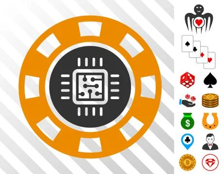 Processor Casino Chip Icon with Bonus Illustrazione stock
