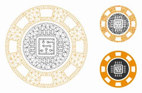 Processor Casino Chip Vector Mesh Carcass Model and Triangle Mosaic Icon イラスト素材
