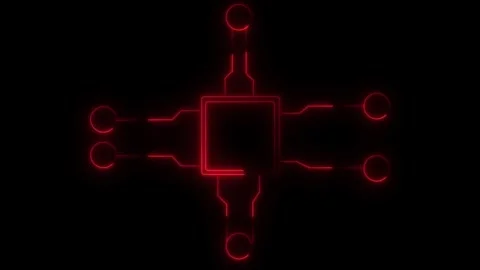Processor chip animation with red neon lines. Processor chip digital techno.. Stock Footage 337022344