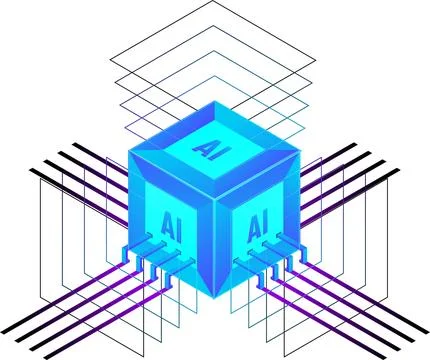 Processor chip for Artificial Intelligence (AI) element. Stock Illustration