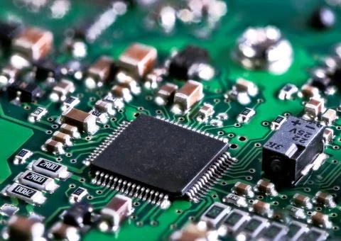 Processor chip on computer mainboard Integrated circuit with a processor c... Foto stock