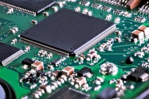 Processor chip on computer mainboard Integrated circuit with a processor c... 写真素材
