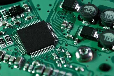 Processor chip on computer mainboard Integrated circuit with a processor c... 写真素材