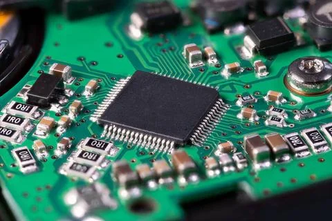 Processor chip on computer mainboard Integrated circuit with a processor c... 写真素材