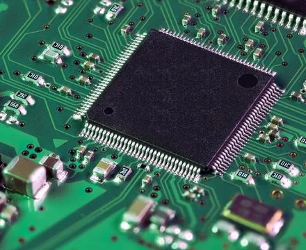 Processor chip on computer mainboard 写真素材