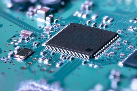 Processor chip on computer mainboard 写真素材