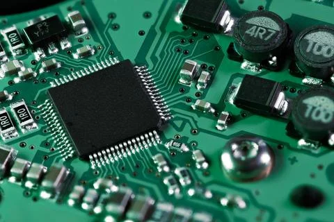 Processor chip on computer mainboard Foto stock