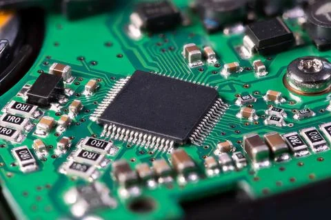 Processor chip on computer mainboard Stock Photos