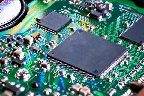 Processor chip on computer mainboard Stock Photos