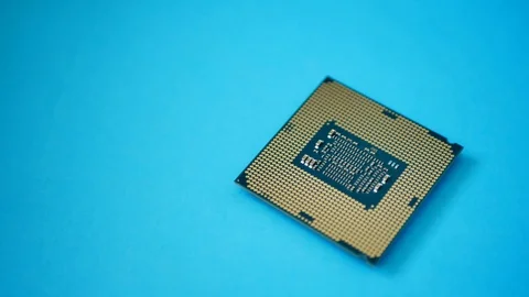 Processor chip CPU closeup isolated on green background Stock Footage 91174937